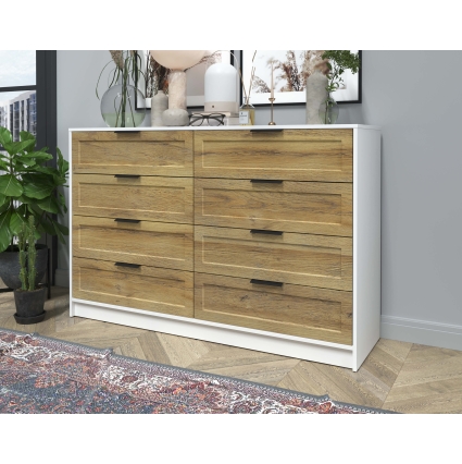 Kомод Тренд КТ-К157 (Белый платинум ЛДСП/ Дуб вотан ЛМДФ) Ш1565 В1020 Г451